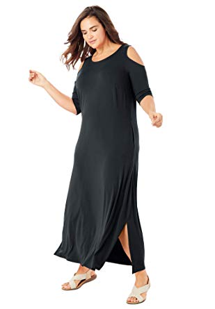 Women's Woman Within Plus Size Cold-Shoulder A-Line Maxi Dress