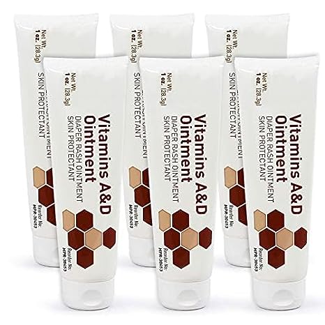 MEDca Vitamin A & D Diaper Rash Ointment- Protectant Cream For Sensitive Baby Skin - Lanolin & Petrolatum Formula, Dry-Cracked Hands/Feet/Face Skin, 1oz Tube, Pack of 6