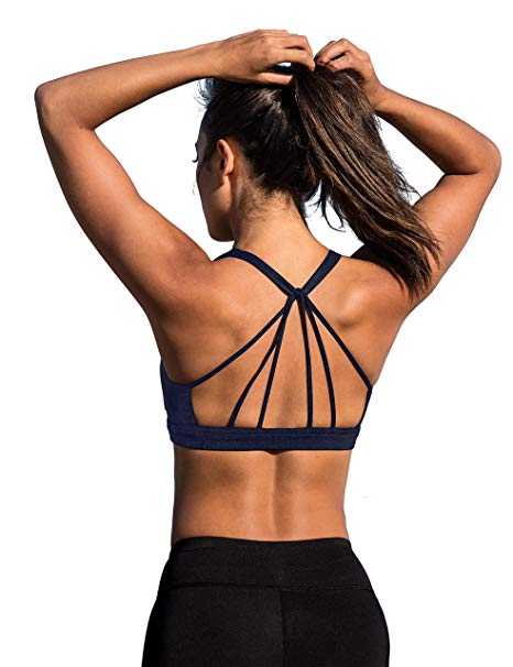 icyzone Padded Strappy Sports Bra Yoga Tops Activewear Workout Clothes for Women