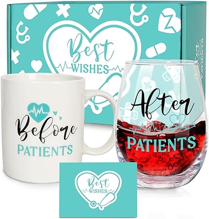 Before Patients After Patients Gifts Set - 11oz Coffee Mug and 19oz Wine Glass Set Gifts Idea for Dentists Doctors Hygienists Assistants Physician Nurse, Unique Nurses' week Graduation Birthday Gifts