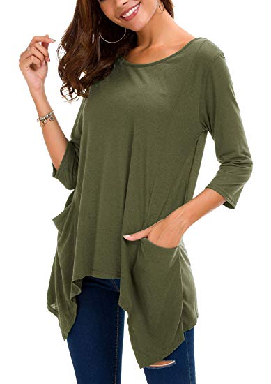 Urban CoCo Women's Plus Size 3/4 Sleeve Tunic Tops for Leggings Loose Pocket Shirt