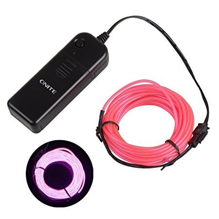 Onite® 16.4ft Pink Neon Glowing Strobing Electroluminescent EL Wire Light with Battery Pack Controller for Parties, Halloween, Automotive, Advertisement Decoration