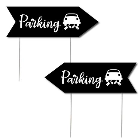 Black Wedding Parking Signs - Wedding Sign Arrow - Double Sided Directional Yard Signs - Set of 2 Parking Signs