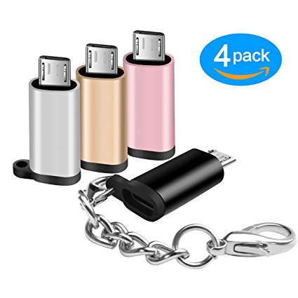 Micro USB to USB C Adapters 4Pack, Micro USB Male to Type C Female Data & Charging Converter with Keychain for Android Samsung Galaxy S7 S6 Edge Note 5 LG G4 Nexus 5/6 More