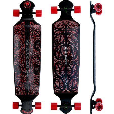 Kahuna Creations Drop Deck 43quot Black Wave Black Red Longboard Stand-Up Street