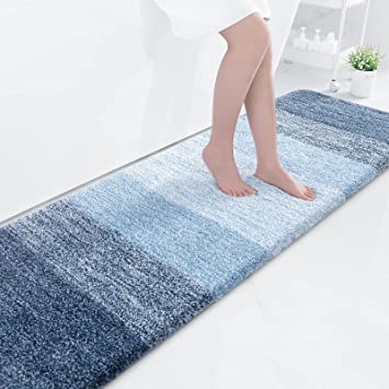 OLANLY Luxury Bathroom Rug Mat, Extra Soft and Absorbent Microfiber Bath Rugs, Non-Slip Plush Shaggy Bath Carpet Runner, Machine Wash Dry, Bath Mats for Bathroom Floor, Tub and Shower, 24x70, Blue