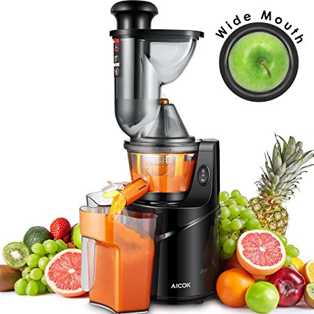 Aicok Juicer, Whole Slow Masticating Juicer, 75MM Wide Mouth Fruit and Vegetable Juice Extractor with Juice Jug and Cleaning Brush