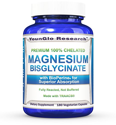 Chelated Magnesium Glycinate plus BioPerine - 180 Vegetarian Capsules - (1 Pack)