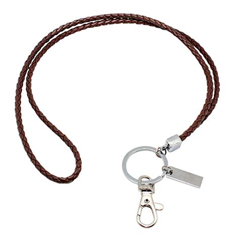Office Lanyard, Boshiho PU Leather Necklace Lanyard with Strong Clip and Keychain for Keys, ID Badge Holder, USB or Cell Phone (Brown)