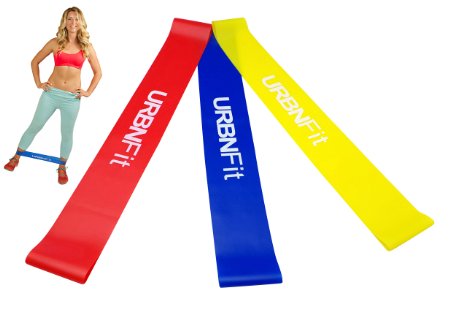 Exercise Loop Bands Set - URBNFit - 3 Pack Resistance w/ Workout Guide- Workouts, Stretching and Rehabilitation (Easy, Medium, Hard)