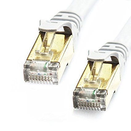 Vandesail® CAT7 High Speed Computer Router Gold Plated Plug STP Wires CAT7 RJ45 Ethernet LAN Networking Cable Professional Gold Headed Network Cable High Speed Premium Quality Cat seven / Patch / Ethernet / Modem / Router / LAN (98 ft-30 meters-White Flat Shielded)