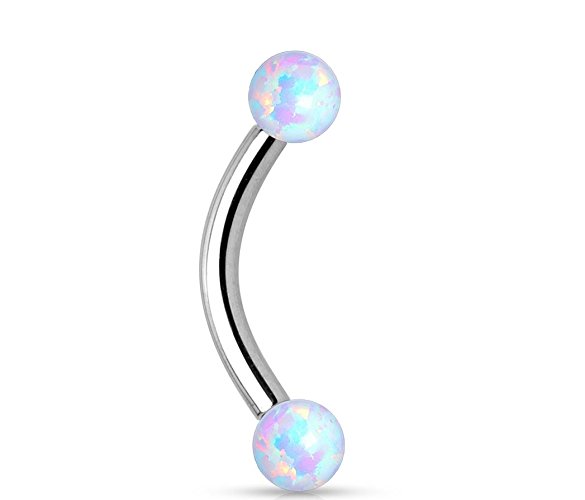316L Surgical Steel Internally Threaded Curved Eyebrow Barbell Synthetic Opal