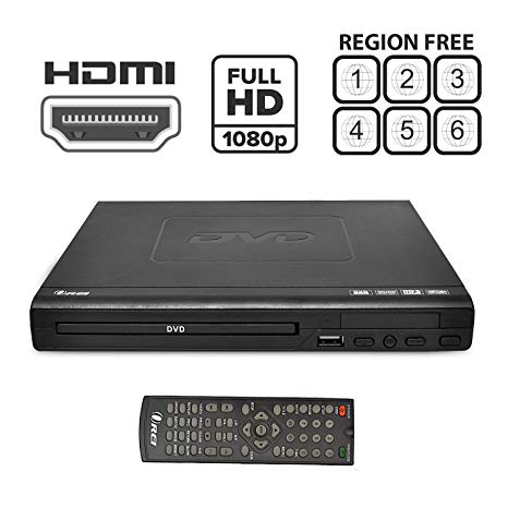 Region Free HDMI DVD Player by OREI - Multi Zone 1, 2, 3, 4, 5, 6 Supports 1080P - Compact Video Player - USB Input Divx Playback - Built-in PAL/ NTSC - Remote Control - Worldwide Voltage