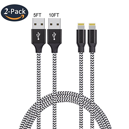 Beta Lightning charging Cable/iPhone Charger Cable,USB to Lightning Cable,Durable Nylon Braided Cord for Charging or Transmission Data Pack 2 (5ft/10ft), MFi Certified for iPhone,Ipad (Black)