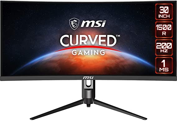 MSI Full HD Non-Glare 1ms 2560 x 1080 Ultra Wide 200Hz Refresh Rate HDR Ready USB/DP/HDMI Smart Headset Hanger FreeSync 30”Gaming Curved Monitor (Optix MAG301CR) - Black