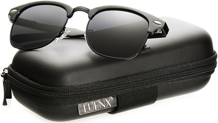 LUENX Clubmaster Half Frame Polarized Sunglasses for Men Women with Glasses Case