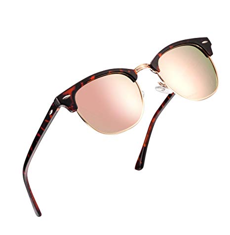 FEIDU Retro Polarized Clubmaster Sunglasses for Men Half Metal Women FD3030