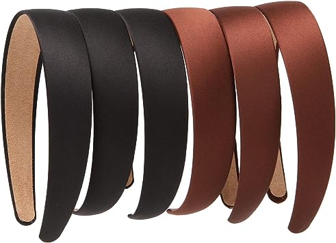 LONEEDY 6 PCS Hard Headbands, 1 Inch Wide Non-slip Ribbon Hairband for Women(6 PCS（Black Brown）)