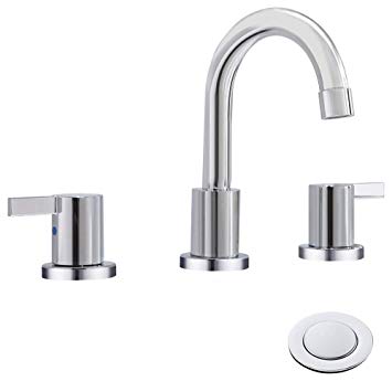 Phiestina Two Handle 8 inch Widespread Bathroom Sink Faucet with Metal Pop-Up Drain, Chrome,WF015-1-C