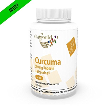 Vita World Curcuma with Bioperine 500mg 120 vegetarian Capsules Tumeric Made in Germany