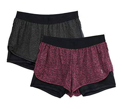 icyzone Running Yoga Shorts for Women - Activewear Workout Exercise Athletic Jogging Shorts 2-in-1