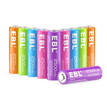 EBL AA Rechargeable Batteries(10 Pack- 5 Color in One Box), 1.2V 2500mAh Ni-Mh Double AA Battery