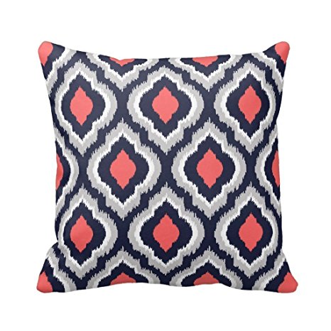 Gray,Coral Pink and Navy Blue Moroccan Pillow Home Sofa Decorative 18X18 Inch Square Throw Pillow Case Decor Cushion Covers