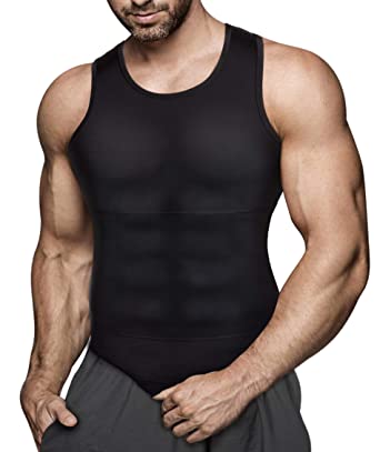 Gotoly Men Compression Shirt Slimming Shapewear Undershirt Body Shaper Vest Abs Workout Hide Chest Weight Loss Tank Top