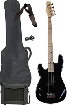 Left Hand Full Size Electric Bass Guitar Starter Beginner Pack with Amp Case Strap Black Package