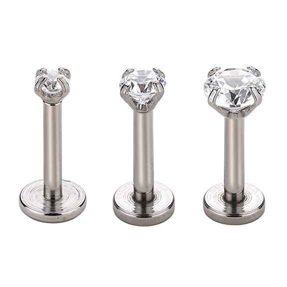 16g 2/3/4mm Cubic Zirconia Triple Forward Helix Ear Cartilage Tragus Studs Earrings Lip Piercing 16 gauge