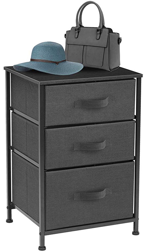 Sorbus Nightstand with 3 Drawers - Bedside Furniture & Accent End Table Chest for Home, Bedroom, Office, College Dorm, Steel Frame, Wood Top, Easy Pull Fabric Bin (3-Drawer, Black/Charcoal)