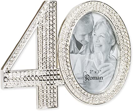 Rhinestone Bead Encrusted 40th 3 x 4.5 inch Zinc Alloy Table Top Picture Frame