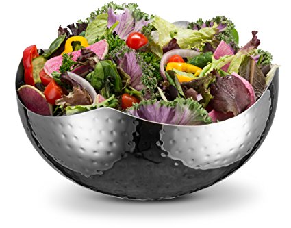 KooK 10 Inch Hammered Style Wave Serving Bowl - Stainless Steel
