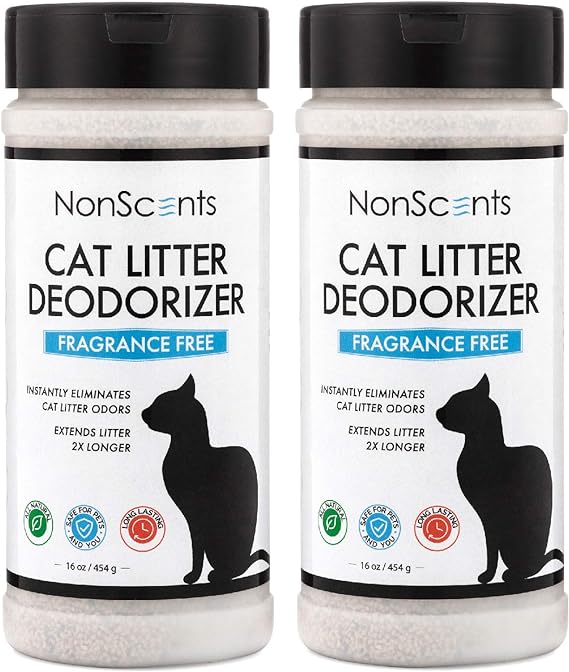 NonScents Cat Litter Deodorizer (2-Pack) – Litter Box Odor Eliminator – Fragrance Free – Longer Kitty Litter Life