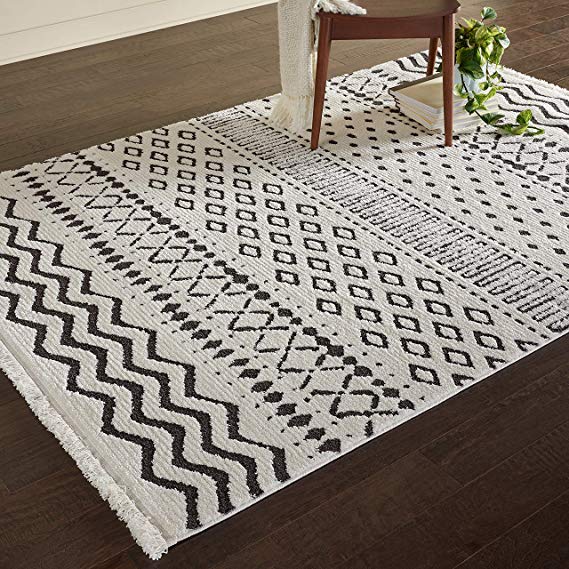 Rivet Contemporary Geometric Rug, 7' 3" x 5' 3", Ivory, Black