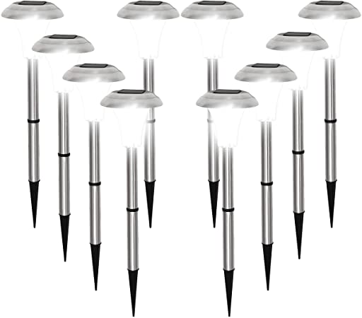 Halo XL Stainless Steel Solar Garden Lights with Bright White LED (Set of 10)