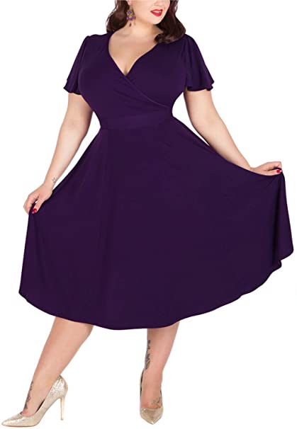 Nemidor® Women's V-Neckline Stretchy Casual Midi Plus Size Bridesmaid Dress