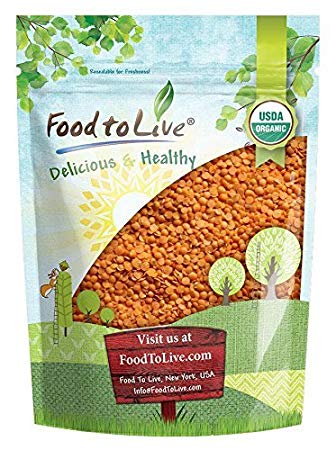 Organic Red Split Lentils by Food to Live (Dry Beans, Non-GMO, Kosher, Raw, Masoor Dal, Bulk) — 3 Pounds