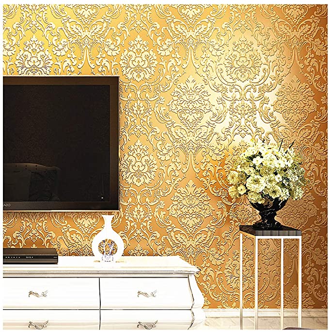 Blooming Wall Elegant European Style Luxury 3D Damask Pearl Powder Wallpaper Roll, 57 Sq.ft/Roll