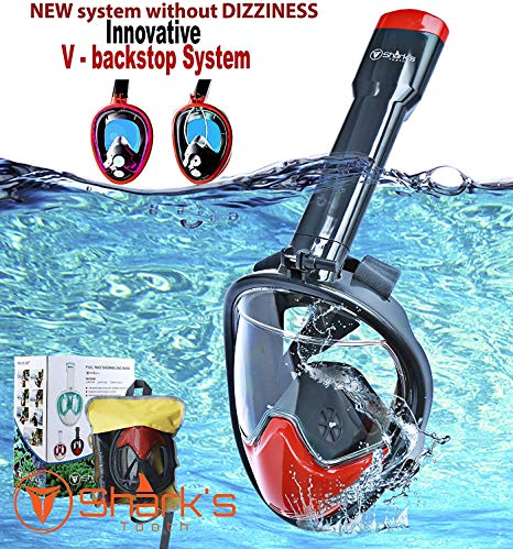 Shark's Tooth Snorkel Mask Full Face- Easy Breath- 180⁰ Panoramic Seaview- Swimming Mask- Innovative V Backstop Technology- Scuba Mask- Anti-Leak&Anti-Fog