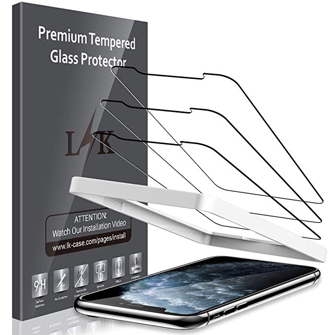 LK [3 PACK Screen Protector for iPhone 11 Pro Max (6.5 inch), Tempered Glass [Anti-Scratch] [Case Friendly] 9H HD Clear Natural Touch Double Defence Technology [Alignment Frame Easy Installation]