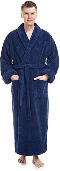 Arus Men's Shawl Collar Full Length Tall Long Fleece Robe, Turkish Bathrobe