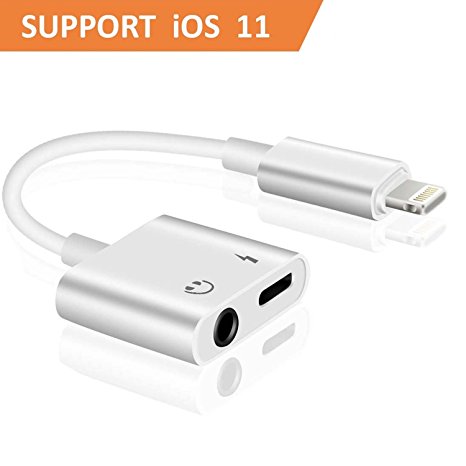 Lightning to 3.5mm Headphone Jack Adapter, 2 in 1 Lightning Earphone Aux Adapter Splitter for iPhone X/8/8Plus/7/7Plus