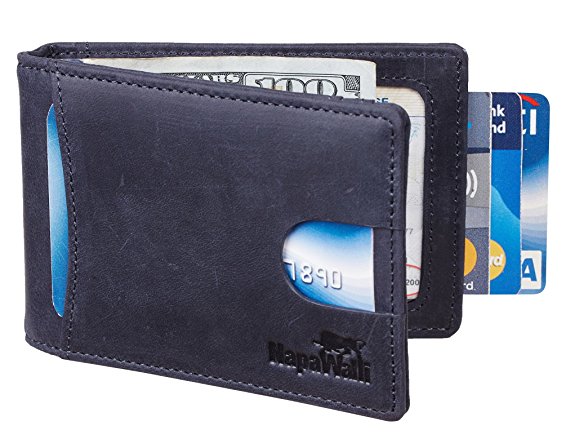 NapaWalli RFID Blocking Bifold Slim Genuine Leather Thin Minimalist Front Pocket Wallets for Men Money Clip Made From Full Grain Leather