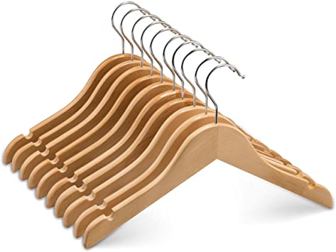 High-Grade Wooden Childrens/Kids Hangers (10 Pack) Smooth & Durable Wood Baby Hangers / Nursery Hangers - 12.5 Inch - Space Saving, 360° Hook & Cut Notches- Great Toddler Hanger For Dress Skirts Pants