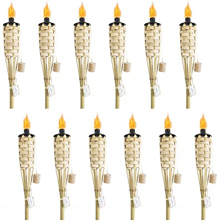DikaSun Bamboo Torch Classic Weave, Fiberglass Wicks (12oz) Metal Canisters for Longer Lasting Burn, (59" - 12 Pack, Primary)