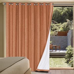 H.VERSAILTEX Linen Blackout Curtains Durable Thick Textured Linen Look 100% Blackout Patio Door Curtain Anti Rust Grommet Extra Wide Sliding Door Curtain Panel, Orange, W100 x L84 inch