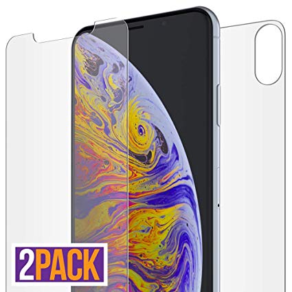 FlexGear iPhone Xs MAX Front and Back Glass Screen Protectors, HD Clear, Compatible w iPhone Xs MAX (2-Pack)