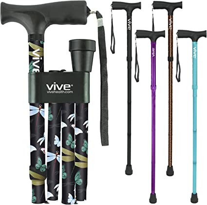 Folding Cane by Vive - Sturdy Lightweight Walking Stick for Men & Women - Collapsible Cane Design for Portability & Convenience - Sleek & Fashionable Look