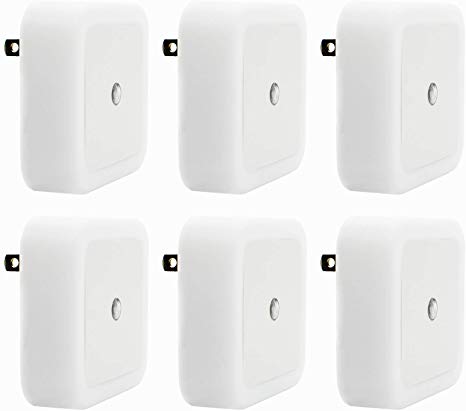 (6 Pack) SHUNLAM 0.5W LED Automatic Night Light, Plug-in Wall Lamp, Soft White Glow, Energy Efficient, Compact Design, Ideal for Children's Rooms, Bathrooms, Kitchens, Hallways, Stairways and More